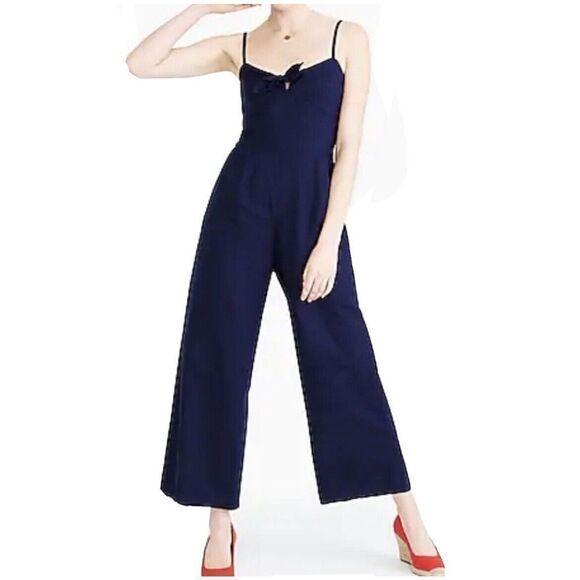 J Crew Orange Linen-Cotton Wide-Leg Jumpsuit NEW Crop Sleeveless Bow Womens 0 - Picture 12 of 12